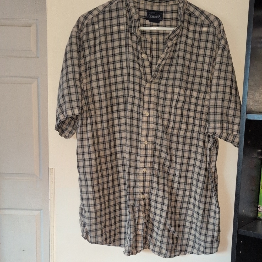 Basic Editions Men's Checkered Button-Down Shirt - Black and White
